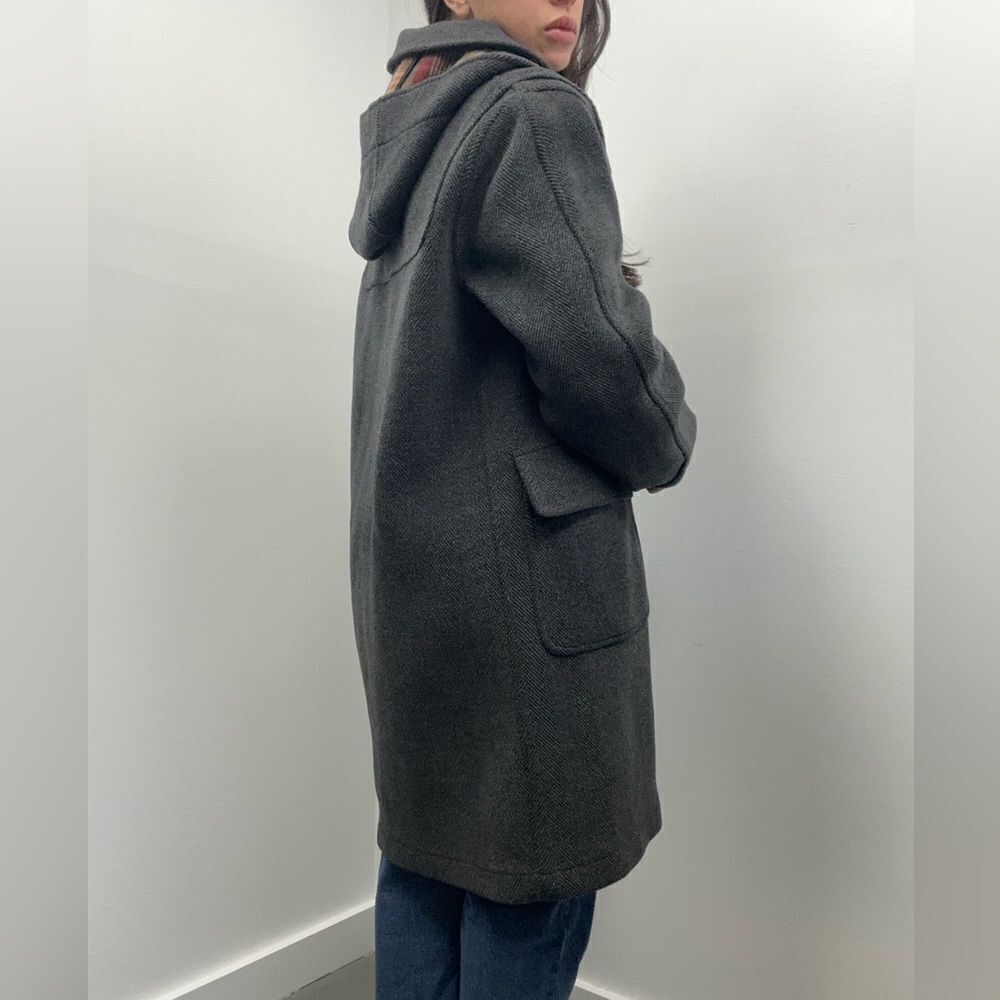 Vintage Mulberry London 90's Gray Wool Herringbone Hooded Toggle Pea Coat Size M - Picture 4 of 13